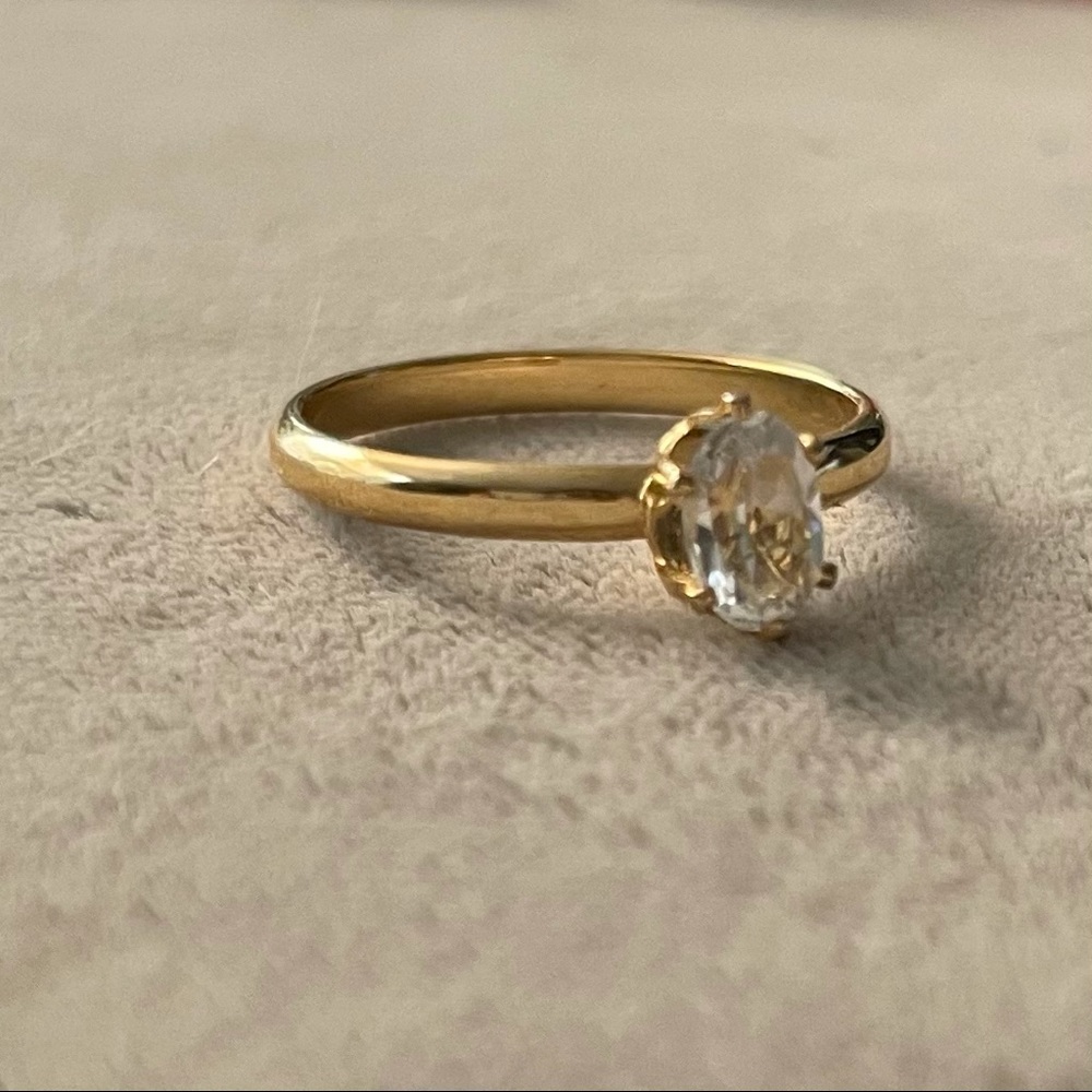 White Topaz Gold Tone Ring